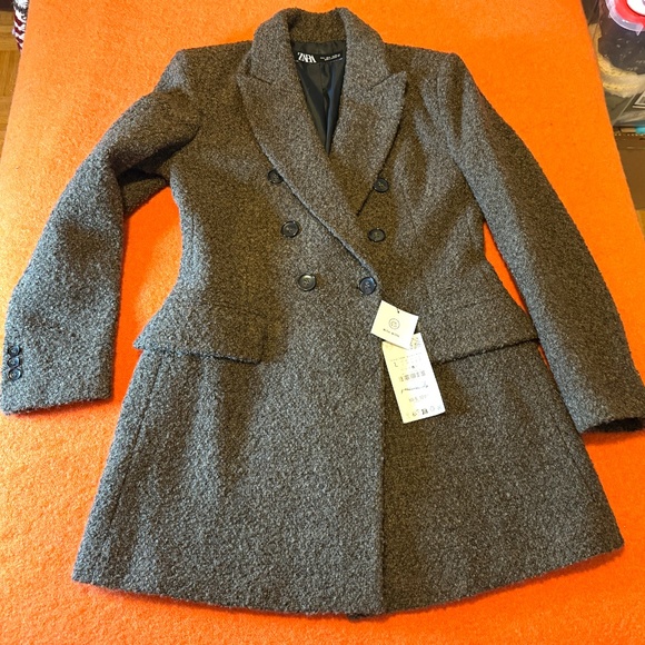 Zara khaki long wool blend boucle double breasted blazer coat NWT - Picture 3 of 13